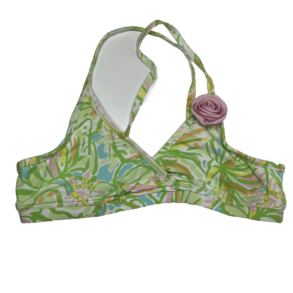 Lilly Pulitzer girls Size 7 swimsuit  bikini top CrissCross Rose Green Floral